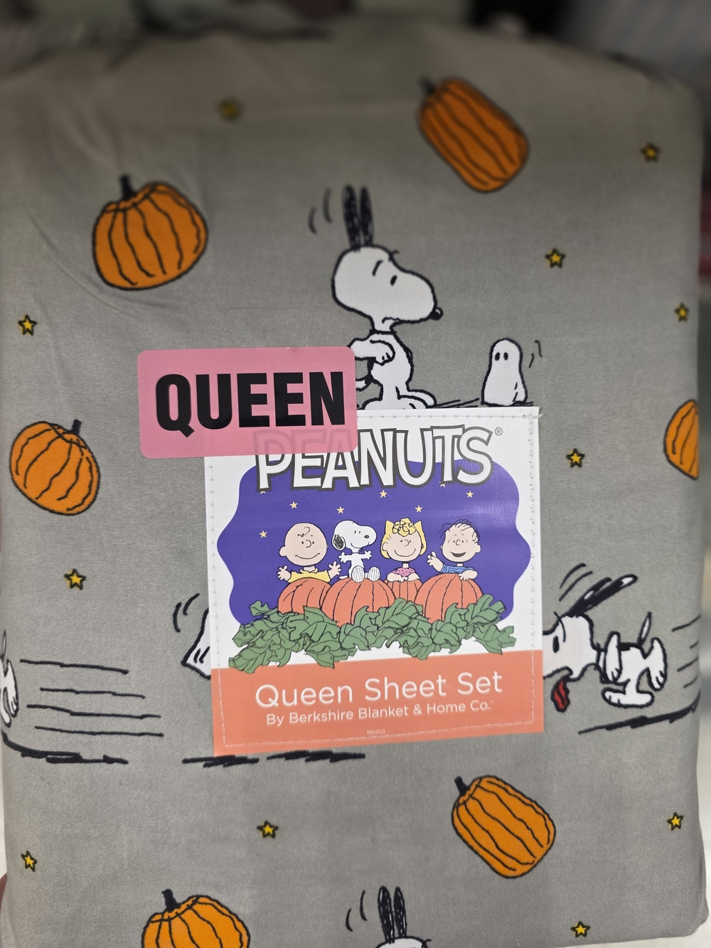 Berkshire Snoopy Peanuts Pumpkin Queen Sheet Set - NWT
